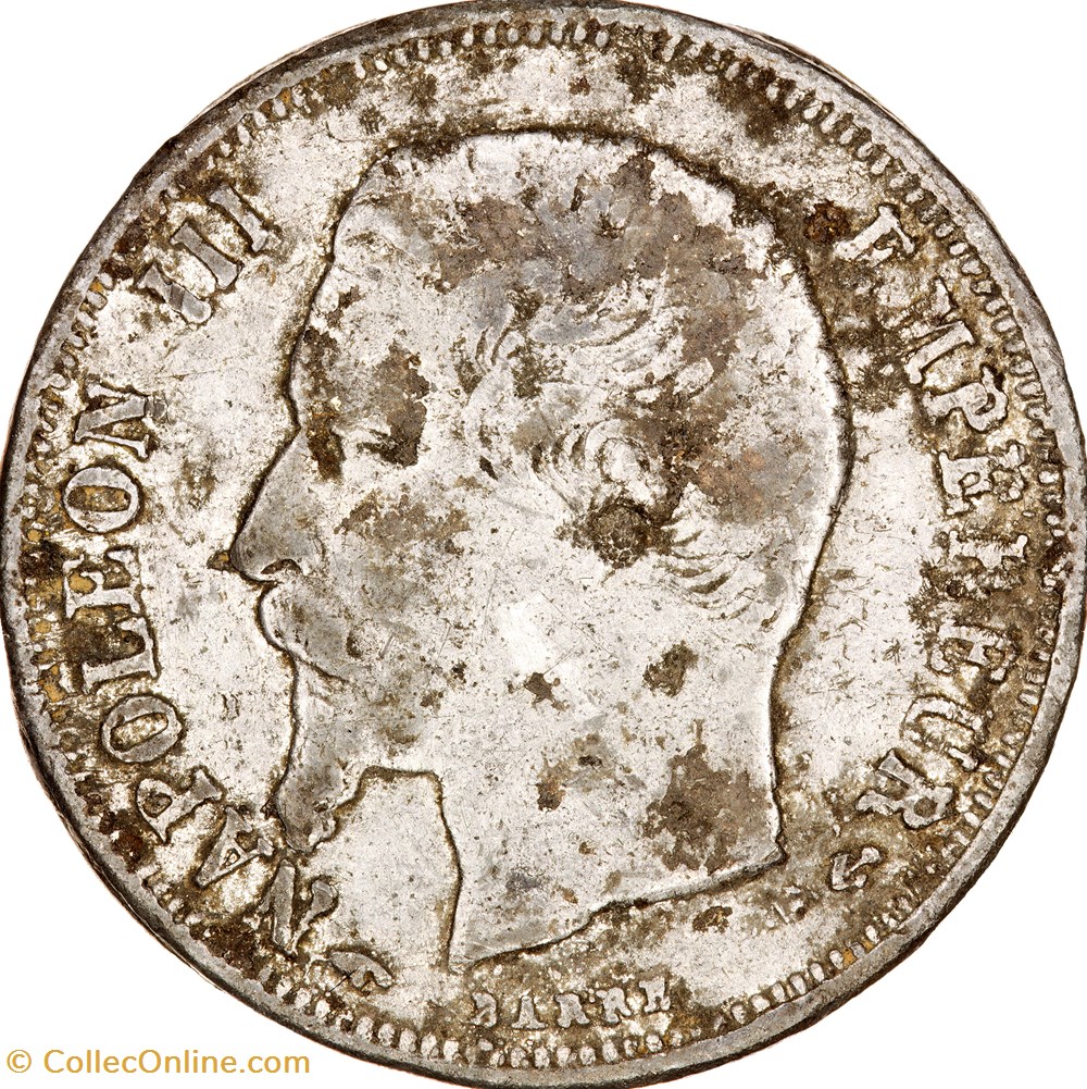 1 franc, tête nue, Napoléon III, 1853-1863, copie monnaies monde france 1 franc tete nue napoleon iii 1853 1863 copie