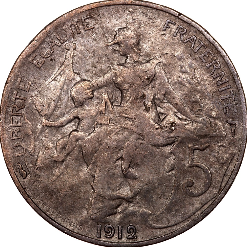 5 centimes Daniel-Dupuis, IIIe République, 1912 monnaies monde france 5 centimes daniel dupuis iiie republique 1912