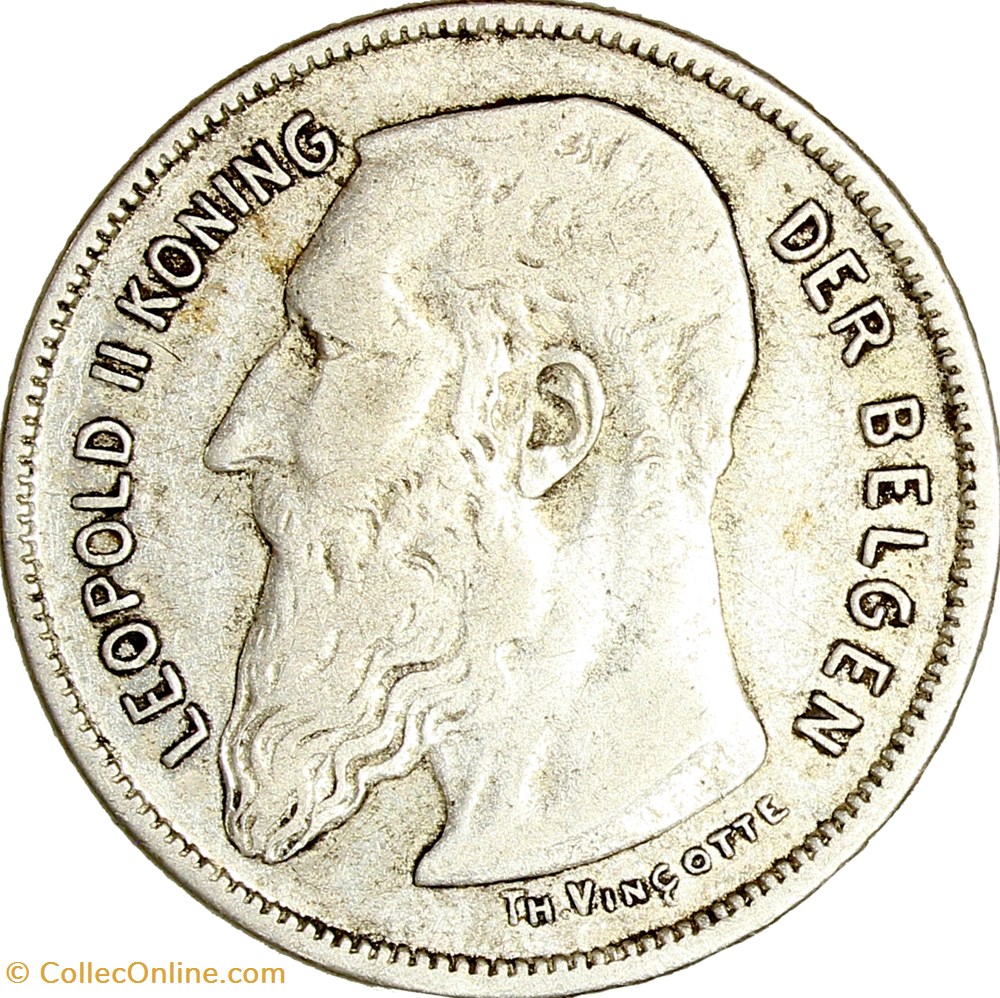 2 francs, légende flamande, Léopold II de Belgique, 1909 monnaies monde 2 francs legende flamande leopold ii de belgique 1909