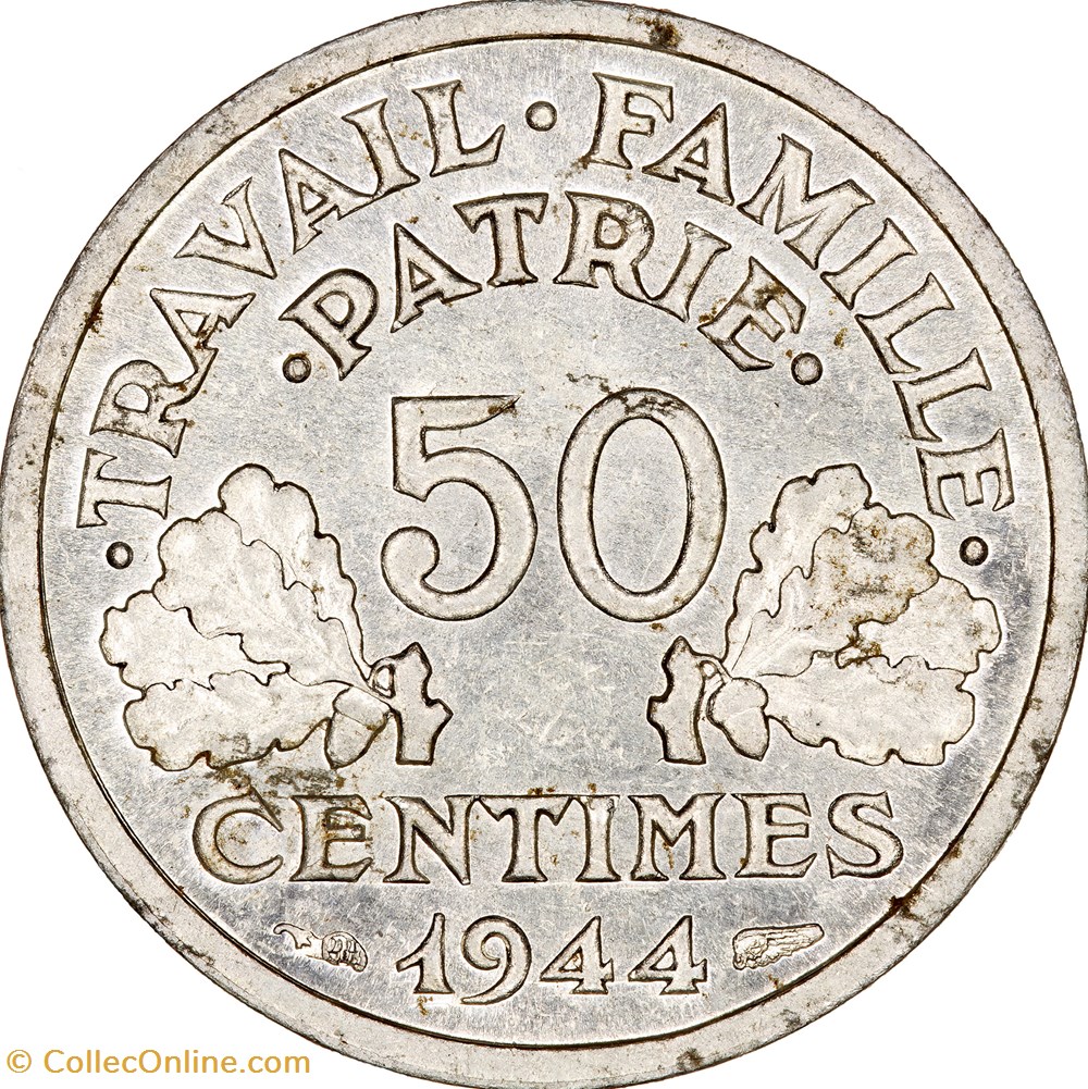 50 centimes francisque, Etat Français, 1944, Beaumont-le-Roger monnaies monde france 50 centimes francisque etat francais 1944 beaumont le roger