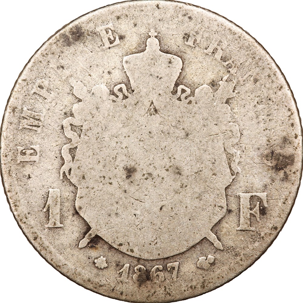 1 franc, tête laurée, Napoléon III, 1867, Paris monnaies monde france 1 franc tete lauree napoleon iii 1867 paris