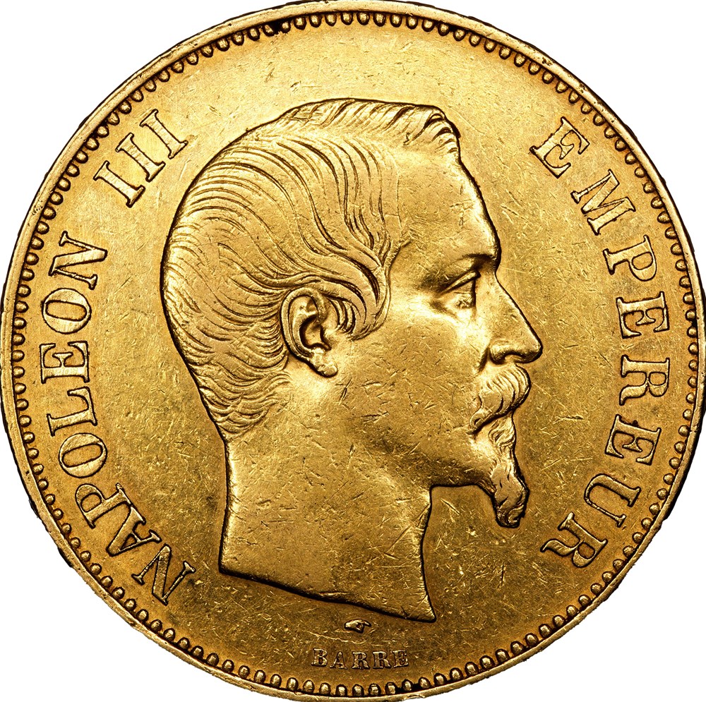 100 francs, tête nue, Napoléon III, 1857, Paris monnaies monde france 100 francs tete nue napoleon iii 1857 paris
