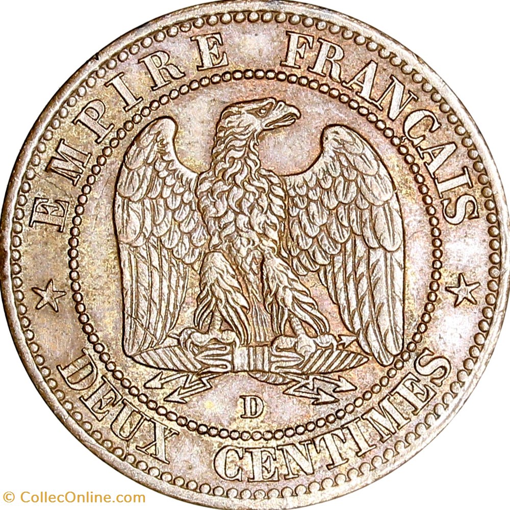 Deux centimes, tête nue, Napoléon III, 1853, petit D, Lyon monnaies monde france deux centimes tete nue napoleon iii 1853 petit d lyon