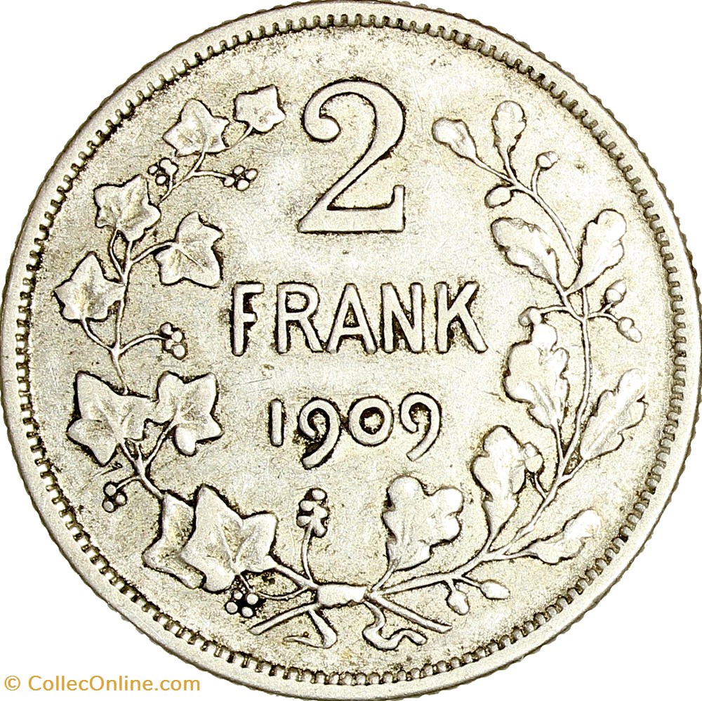 2 francs, légende flamande, Léopold II de Belgique, 1909 monnaies monde 2 francs legende flamande leopold ii de belgique 1909