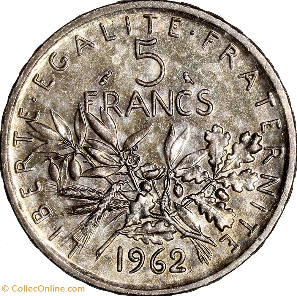 5 francs Semeuse, Ve République, 1962 monnaies monde france 5 francs semeuse ve republique 1962