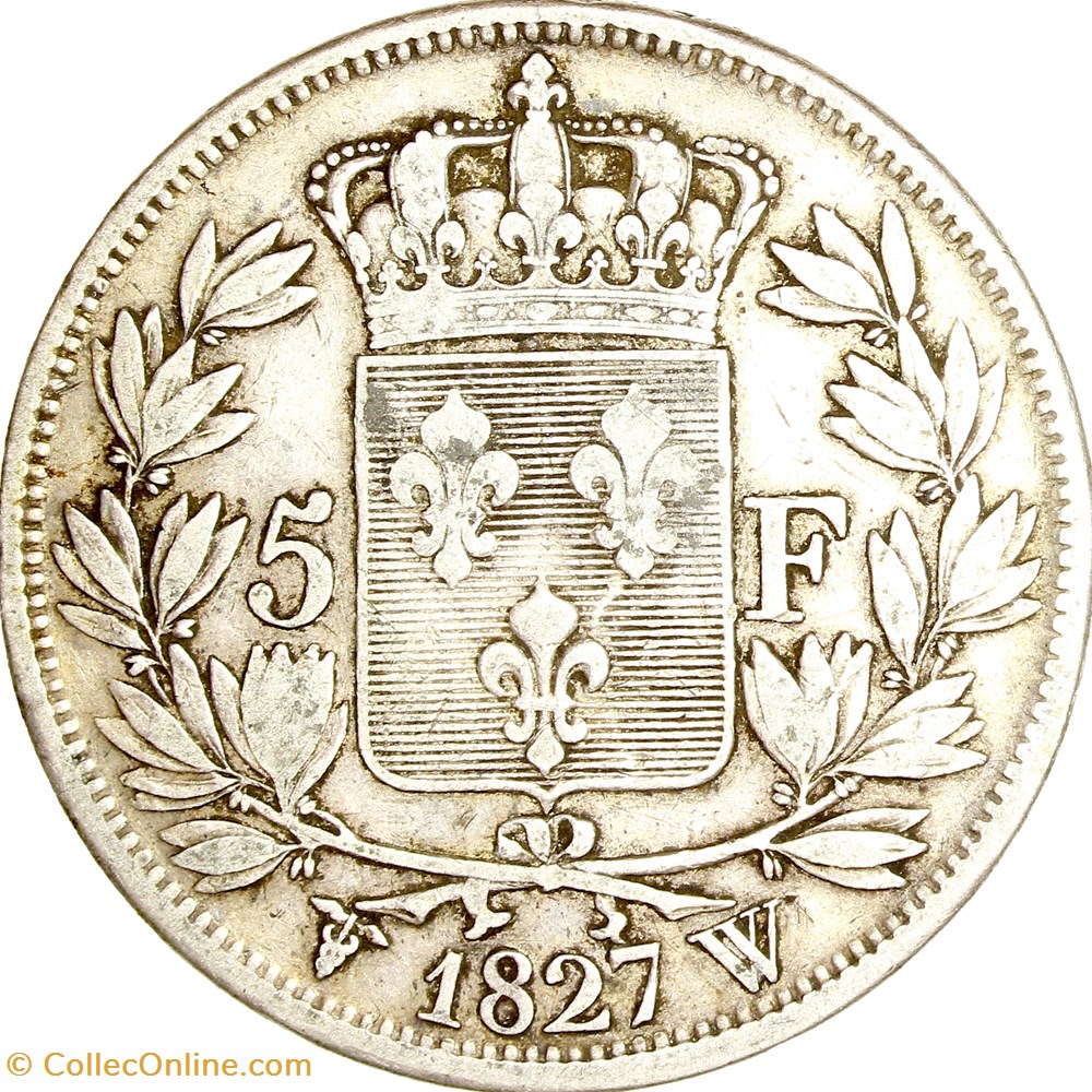 5 francs, 2e type, Charles X, 1827, Lille monnaies monde france 5 francs 2e type charles x 1827 lille