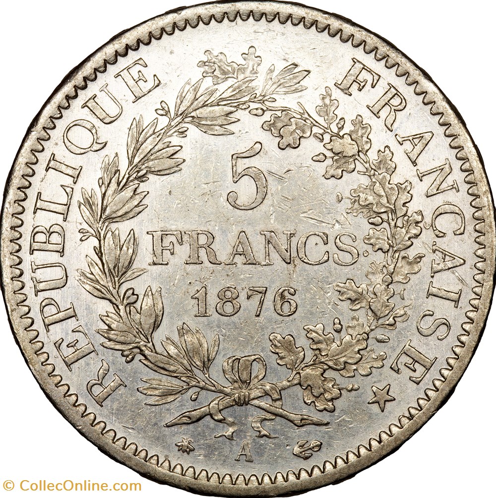 5 francs Hercule, IIIe République, 1876, Paris monnaies monde france 5 francs hercule iiie republique 1876 paris