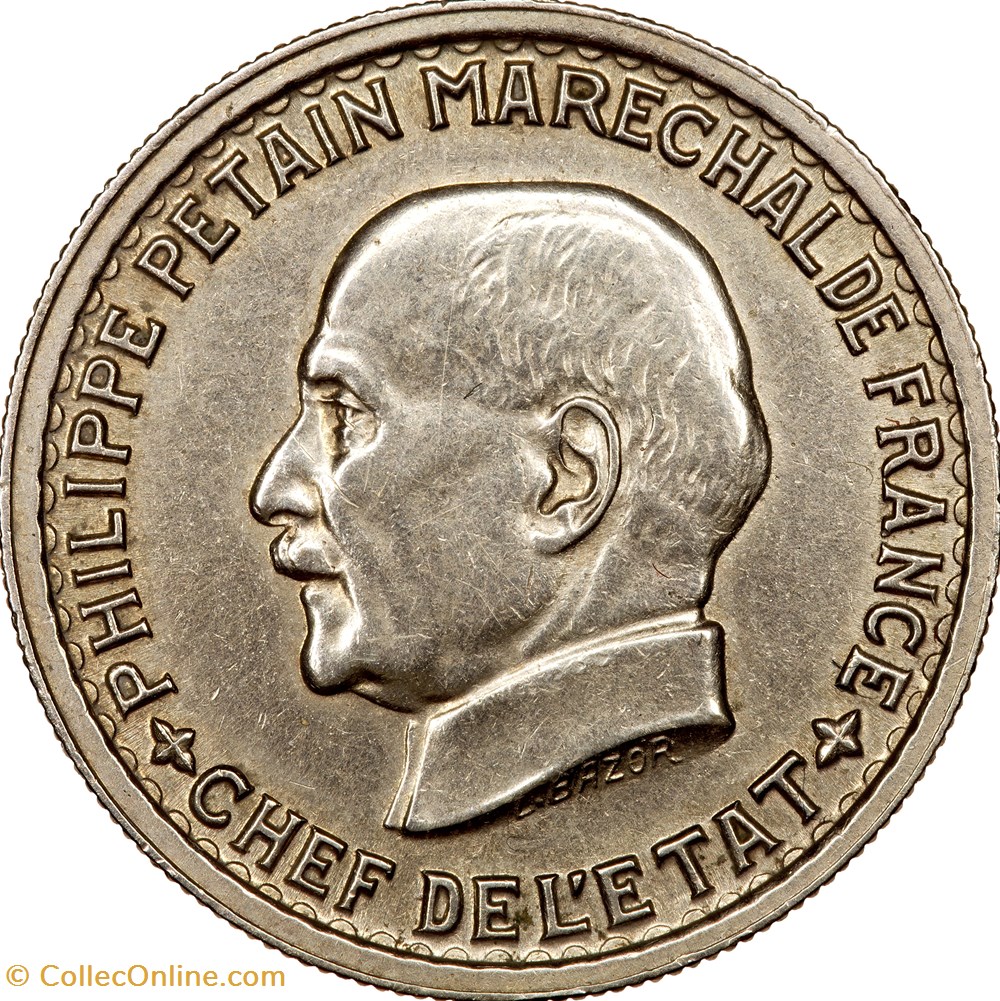 monnaies monde france 5 francs petain etat francais 1941