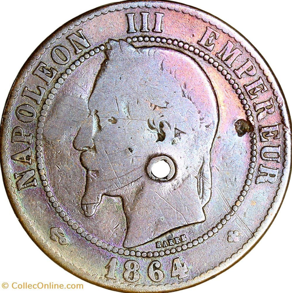 Dix centimes, tête laurée, Napoléon III, 1864, Strasbourg monnaies monde france dix centimes tete lauree napoleon iii 1864 strasbourg