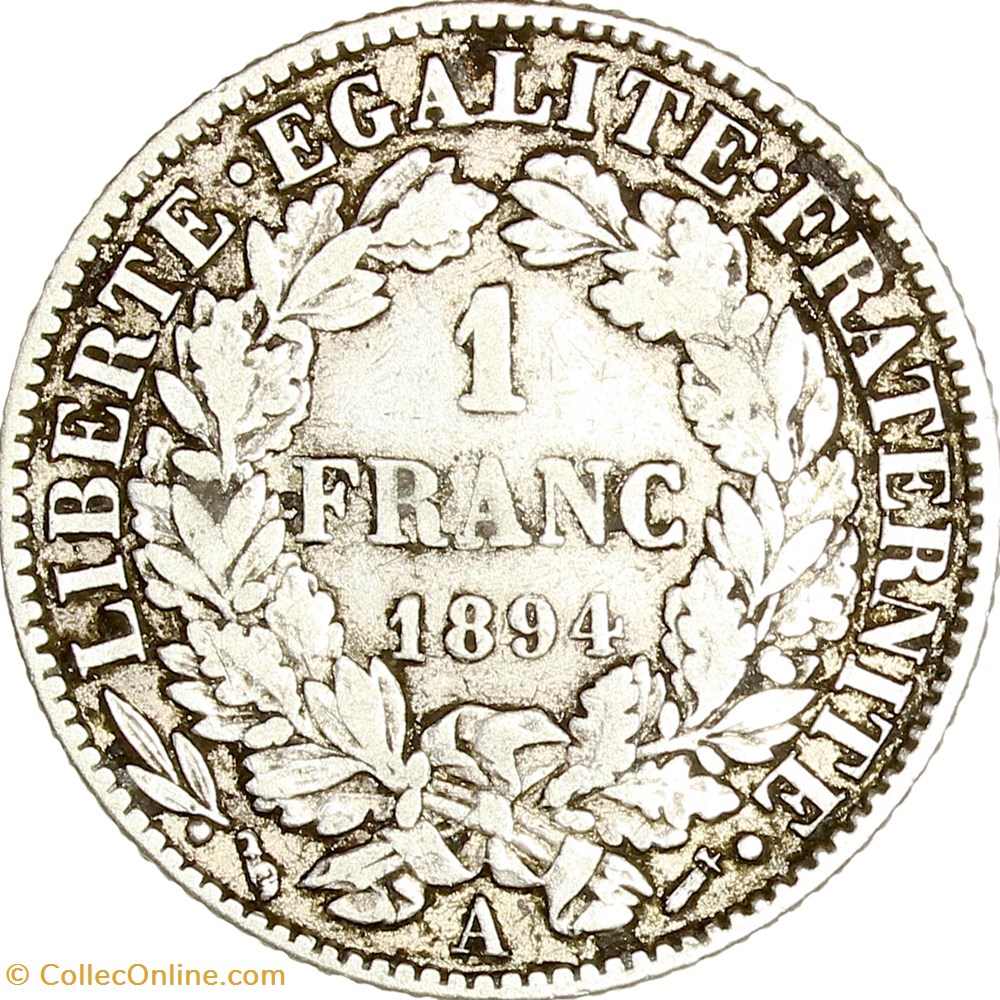 1 franc Cérès, IIIe République, 1894, Paris monnaies monde france 1 franc ceres iiie republique 1894 paris