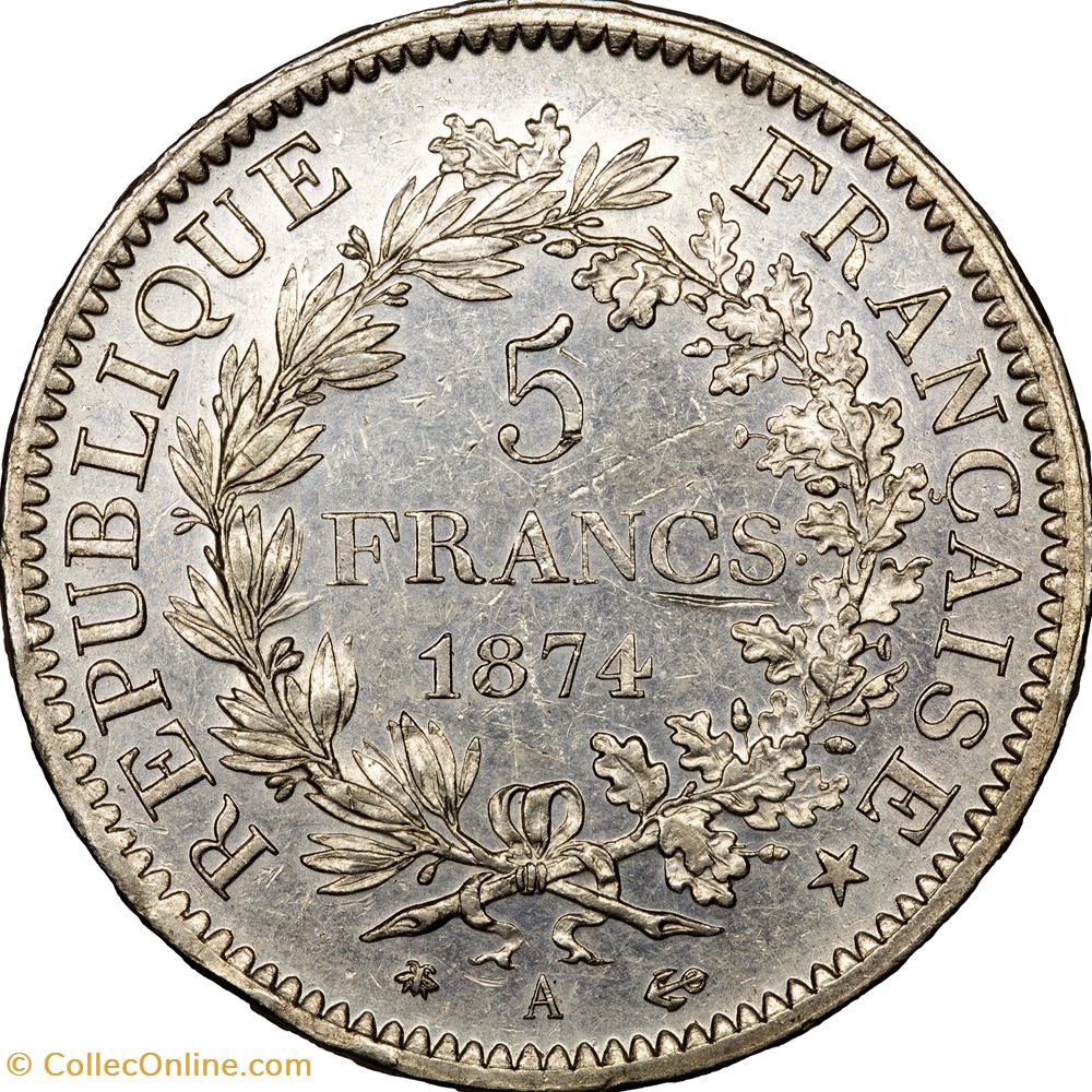 monnaies monde france 5 francs hercule iiie republique 1874 paris