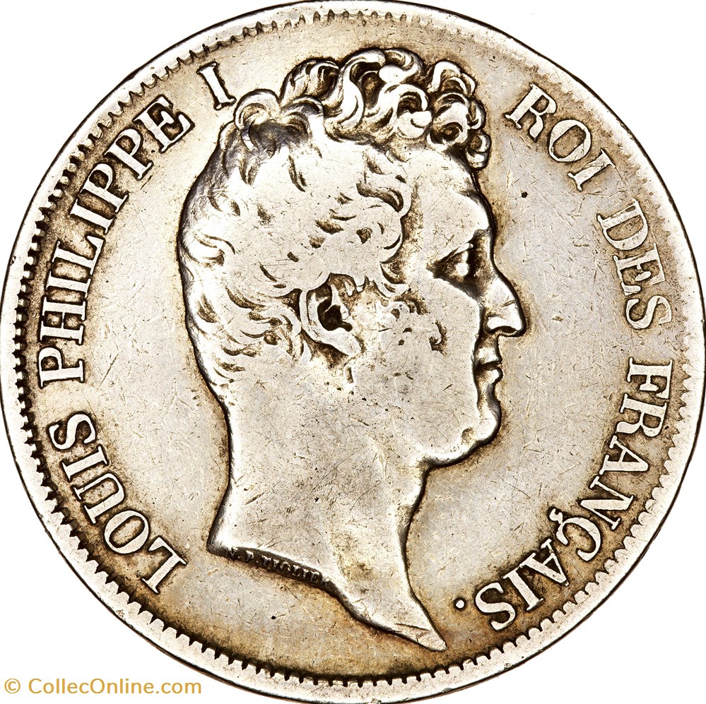 5 francs, type Tiolier, avec I, tranche en creux, Louis-Philippe Ier, 1831, Marseille monnaies monde france 5 francs type tiolier avec i tranche en creux louis philippe ier 1831 marseille