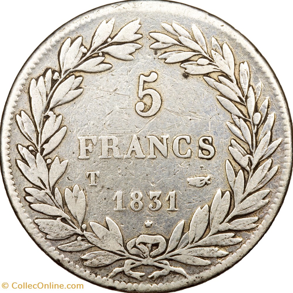 monnaies monde france 5 francs type tiolier avec i tranche en creux louis philippe ier 1831 nantes