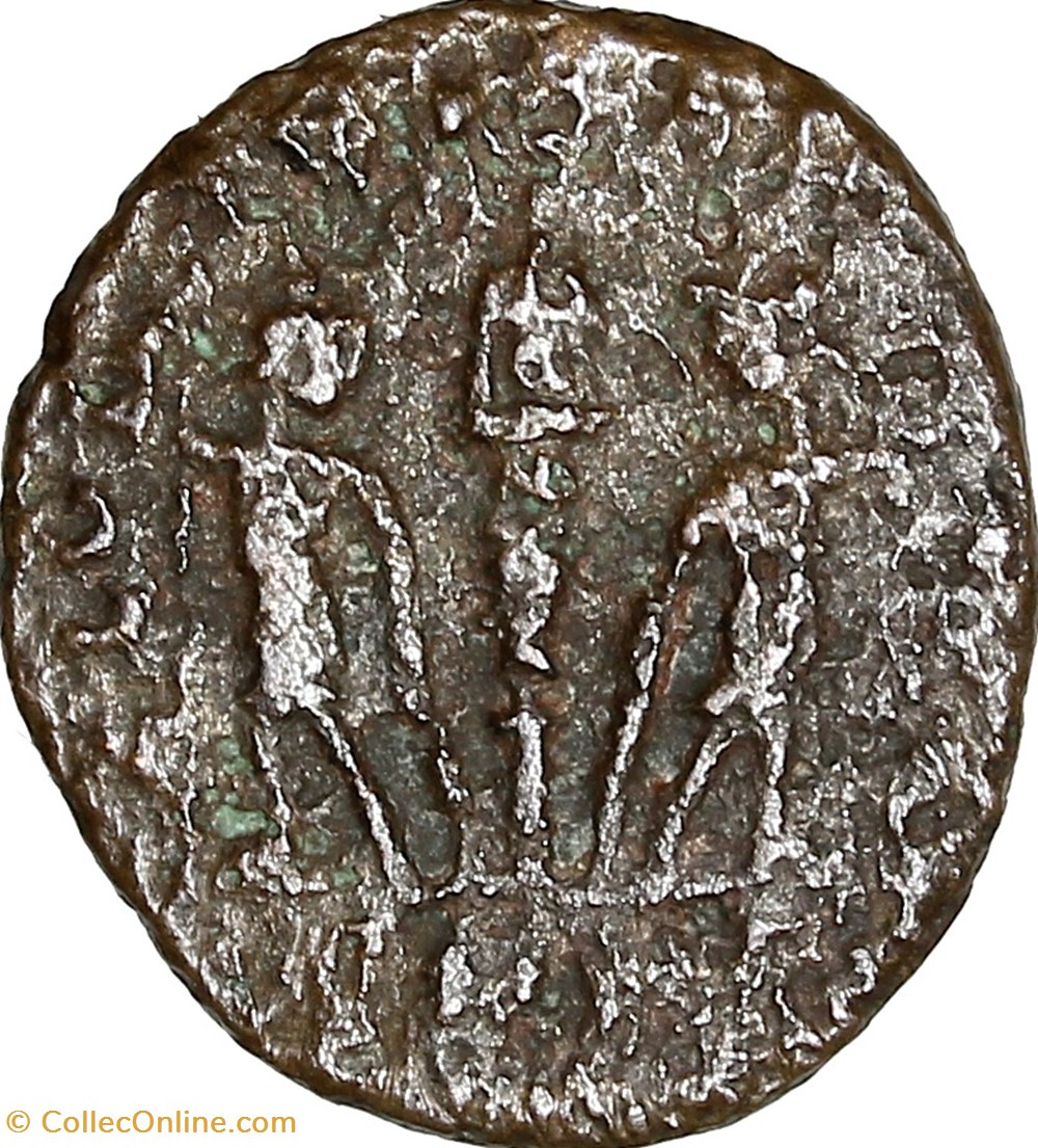 Centenionalis d'un Constantinien, Gloria Exercitus, 335-341, atelier ind. monnaies antiques romaines imperiales et republicaines centenionalis un constantinien gloria exercitus 335 341 atelier ind