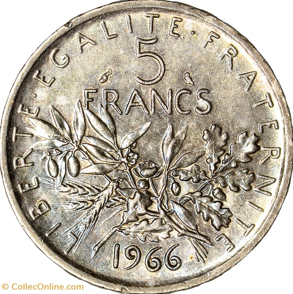 5 francs Semeuse, Ve République, 1966 monnaies monde france 5 francs semeuse ve republique 1966
