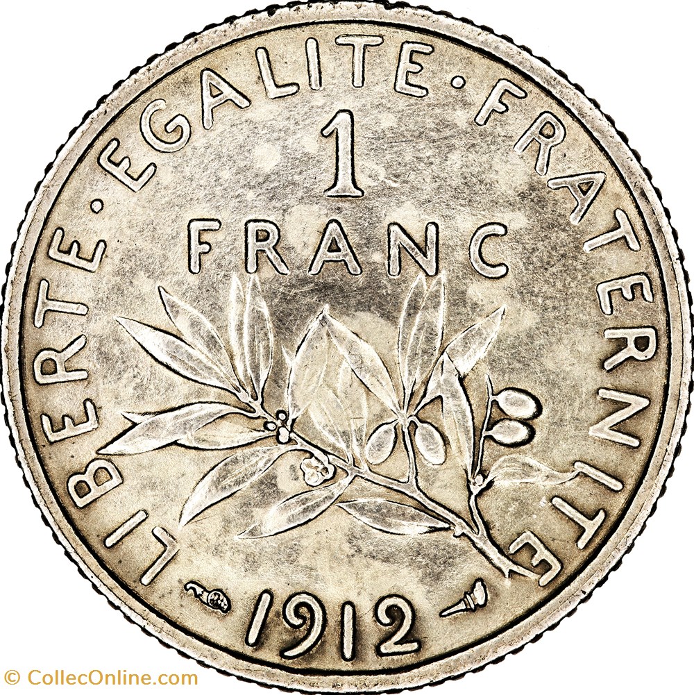 1 franc Semeuse, IIIe République, 1912 monnaies monde france 1 franc semeuse iiie republique 1912