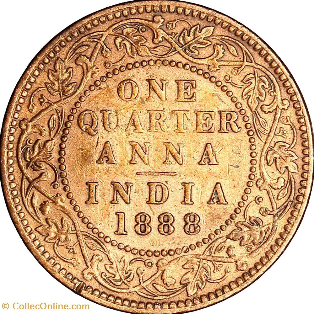 monnaies monde 1 4 anna indes britanniques victoria 1888 bombay
