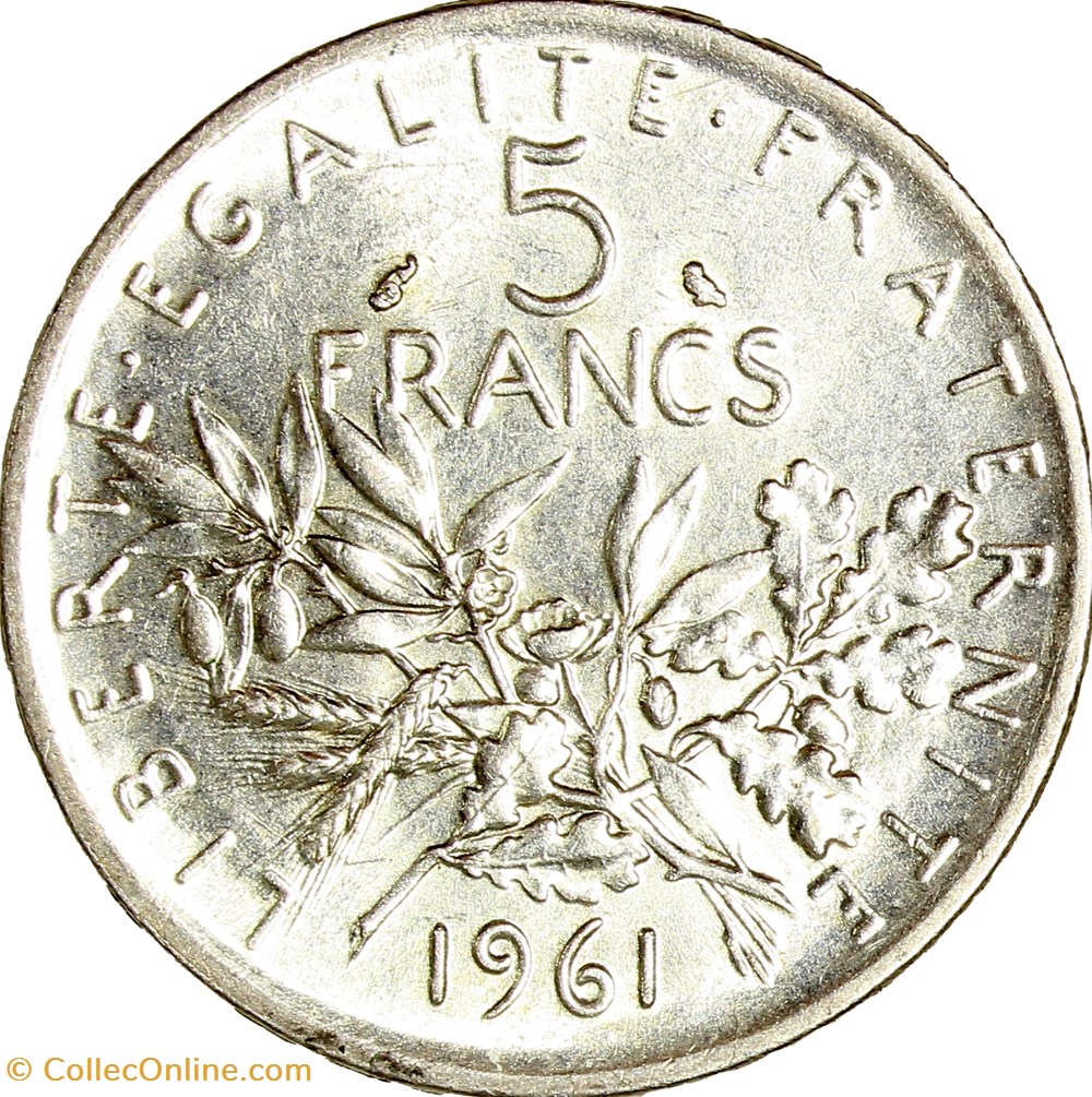 5 francs Semeuse, Ve République, 1961 monnaies monde france 5 francs semeuse ve republique 1961