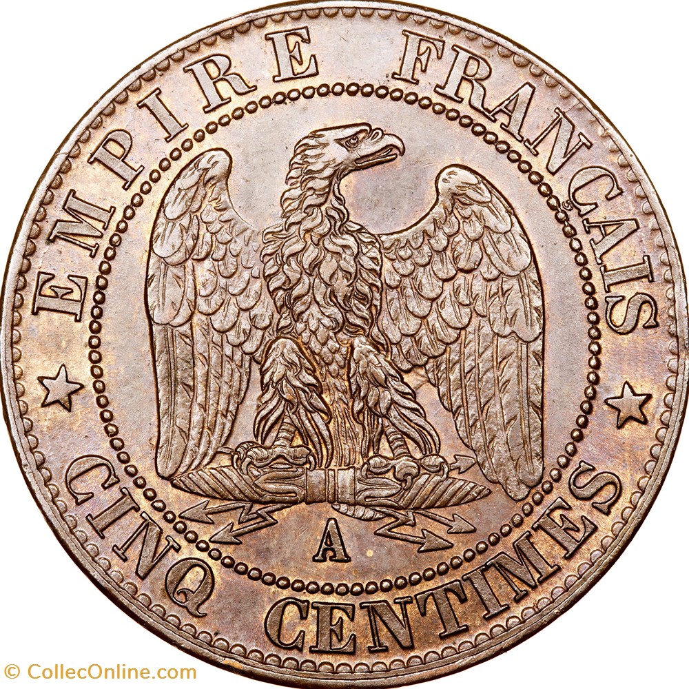 monnaies monde france cinq centimes tete lauree napoleon iii 1863 paris
