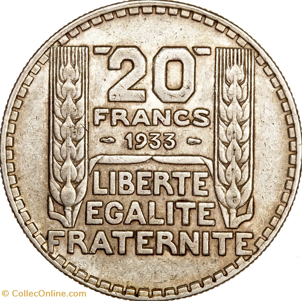 monnaies monde france 20 francs turin rameaux courts iiie republique 1933