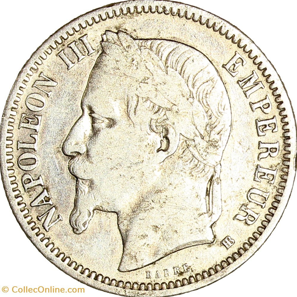 1 franc, tête laurée, Napoléon III, 1868, Strasbourg monnaies monde france 1 franc tete lauree napoleon iii 1868 strasbourg