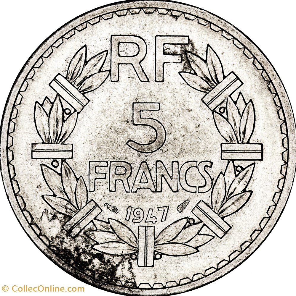 5 francs Lavrillier, aluminium, IVe République, 1947, 9 fermé monnaies monde france 5 francs lavrillier aluminium ive republique 1947 9 ferme