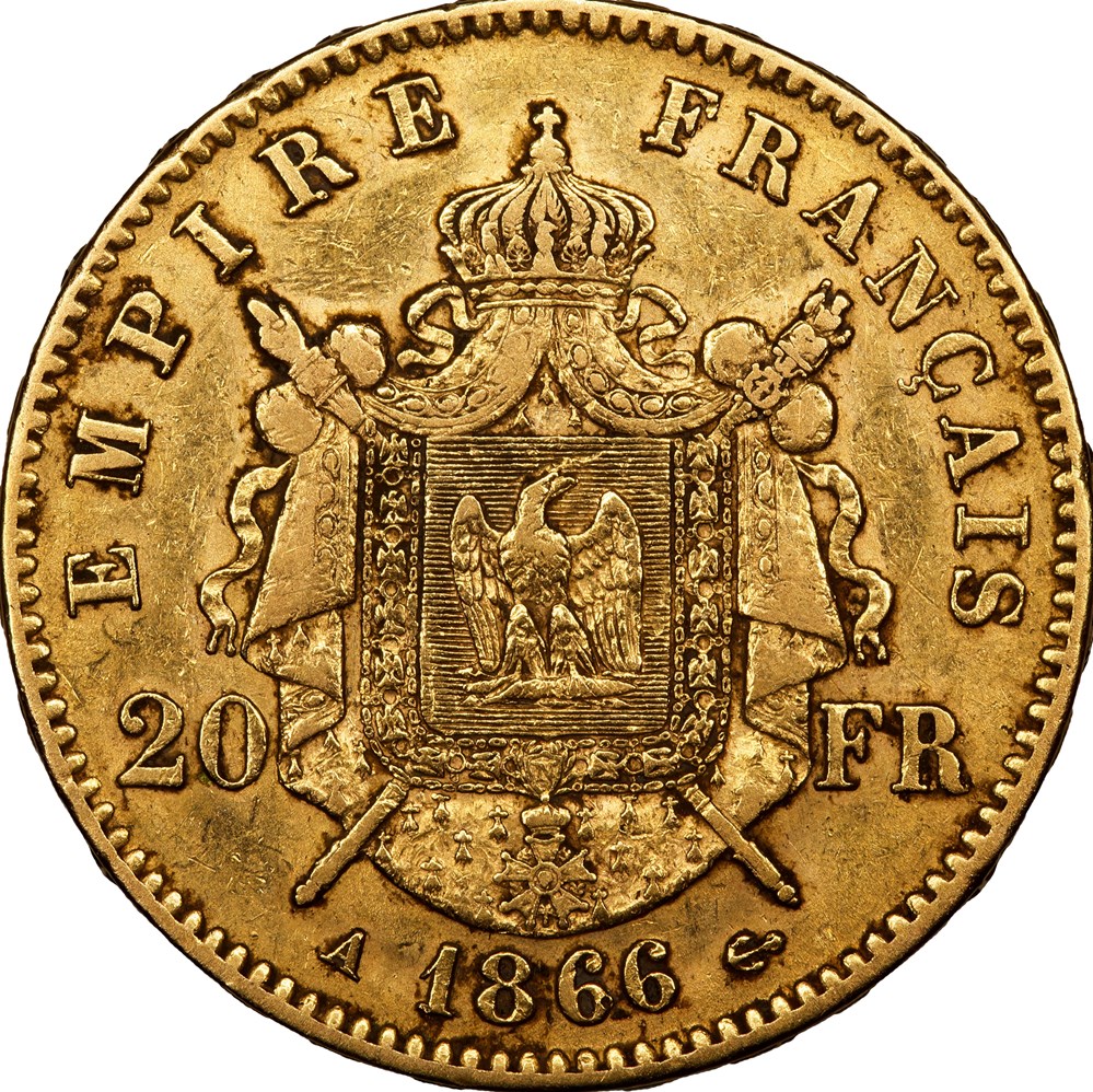 20 francs, tête laurée, Napoléon III, 1866, Paris monnaies monde france 20 francs tete lauree napoleon iii 1866 paris