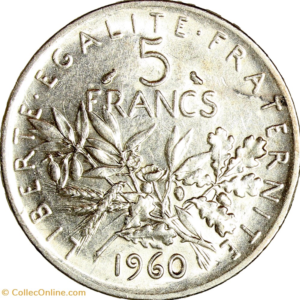 5 francs Semeuse, Ve République, 1960 monnaies monde france 5 francs semeuse ve republique 1960