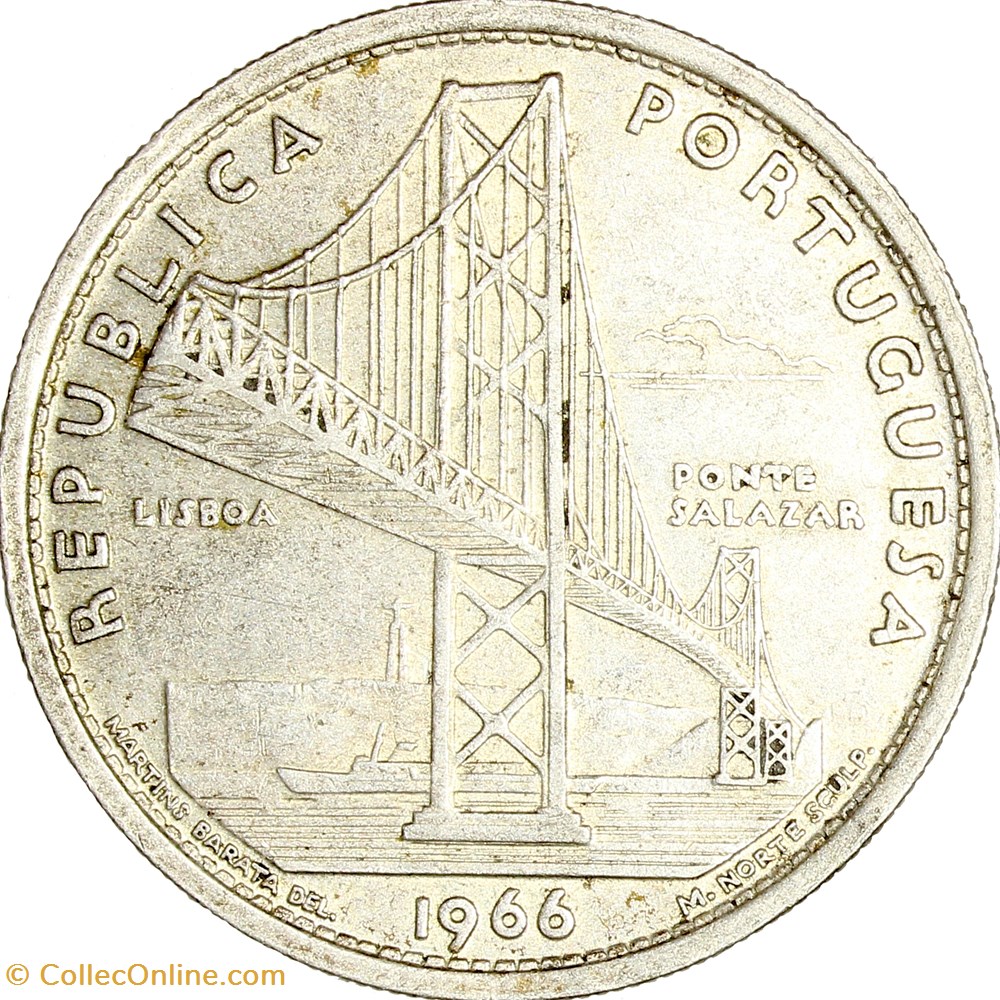 20 escudos Pont Salazar de Lisbonne, Portugal, 1966 monnaies monde 20 escudos pont salazar de lisbonne portugal 1966