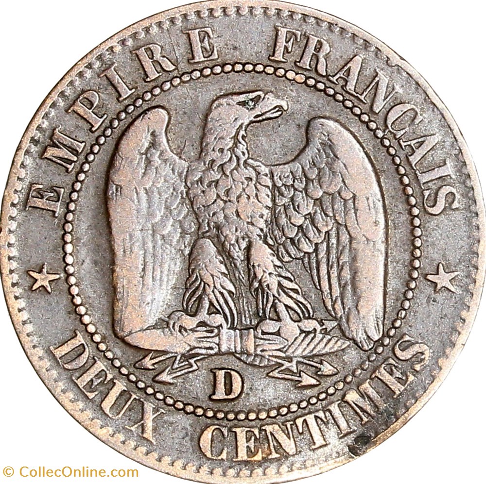 Deux centimes, tête nue, Napoléon III, 1857, grand lion grand D, Lyon monnaies monde france deux centimes tete nue napoleon iii 1857 grand lion grand d lyon