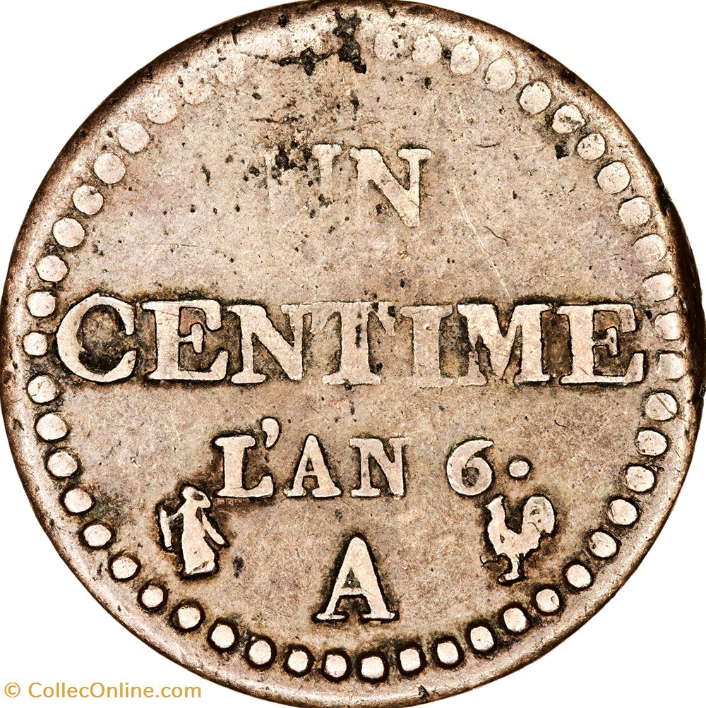 Un centime Dupré, le Directoire, an 6, 6 normal, 53 / 50 perles, Paris monnaies monde france un centime dupre le directoire an 6 6 normal 53 50 perles paris