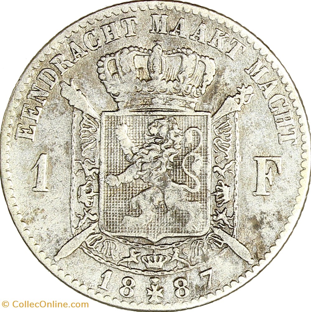 1 franc, légende flamande, Léopold II de Belgique, 1887 monnaies monde 1 franc legende flamande leopold ii de belgique 1887