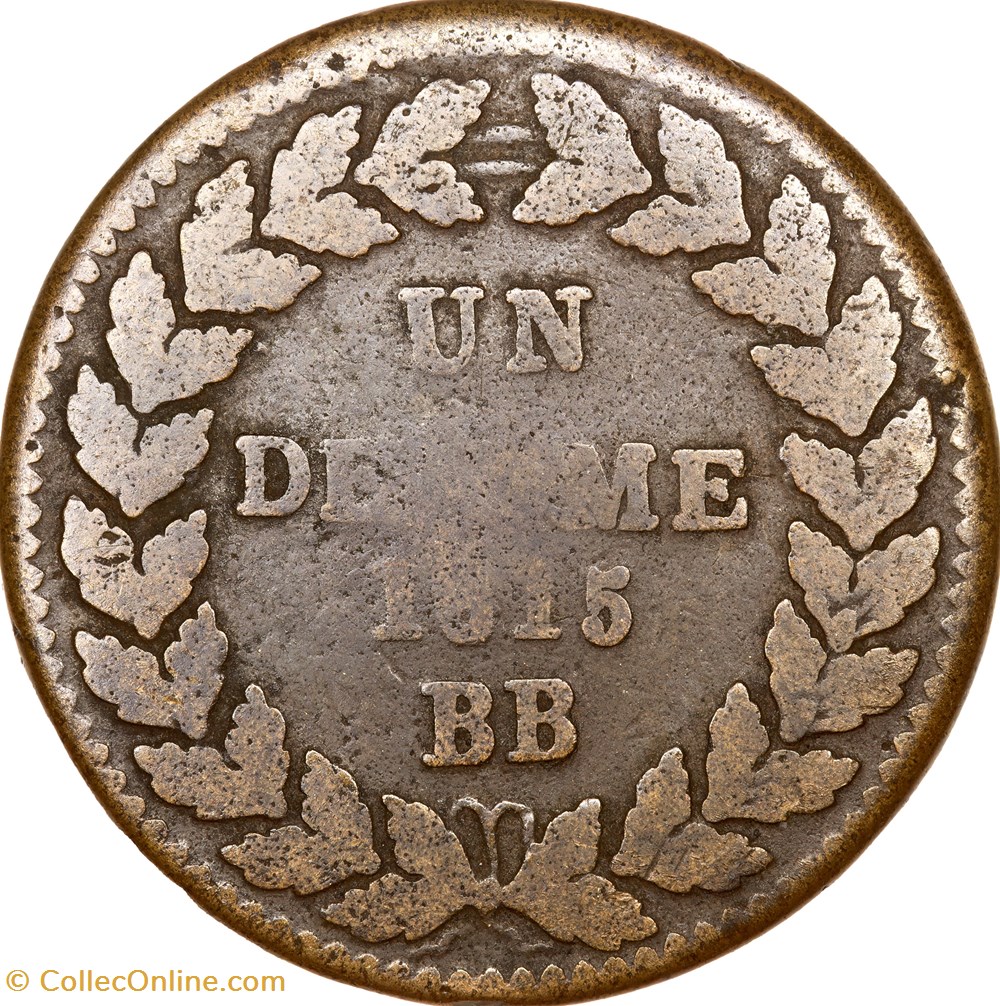 Un décime à l'L couronnée, Louis XVIII, 1815, sans point, sans accent, Strasbourg monnaies monde france un decime a l couronnee louis xviii 1815 sans point sans accent strasbourg