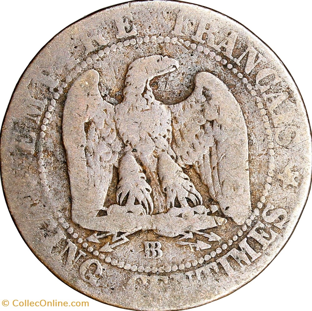monnaies monde france cinq centimes tete nue napoleon iii 1854 petite abeille strasbourg