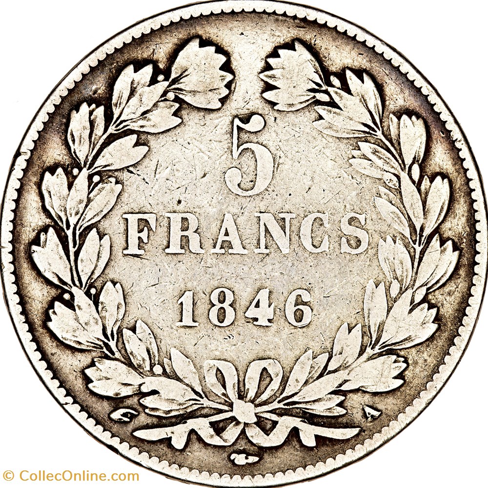 5 francs, 3e type Domard, Louis-Philippe Ier, 1846, Paris monnaies monde france 5 francs 3e type domard louis philippe ier 1846 paris