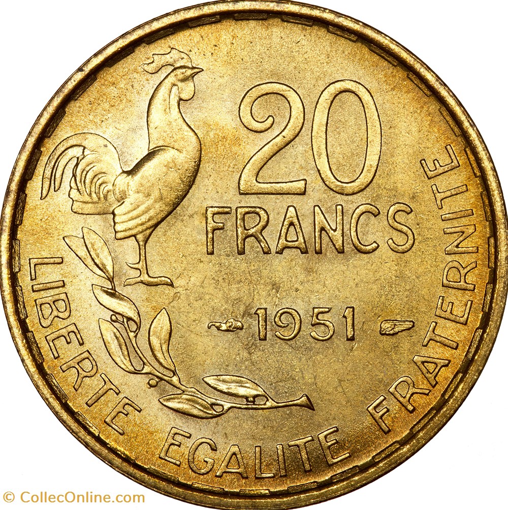 monnaies monde france 20 francs g guiraud ive republique 1951