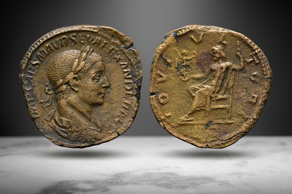 Severus Alexander AE Sestertius (IOVI VLTORI, RIC IV 560 var.) coins ancient romans imperial republican severus alexander ae sestertius iovi vltori ric iv 560 var