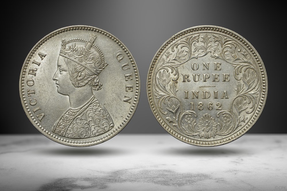 British India 1862 AR Rupee (Numista 3345) coins colonial colonies british india 1862 ar rupee numista 3345