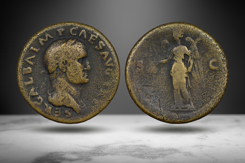 Galba AE Sestertius (Victory, RIC I 250 var.) coins ancient romans imperial and republican galba ae sestertius victory ric i 250 var
