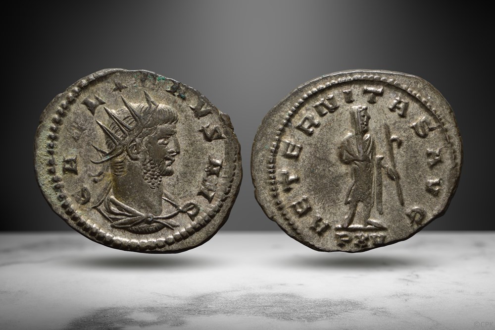 Gallienus BI Antoninianus (AETERNITAS/Saturn, RIC V.1 606c corr.) coins ancient romans imperial and republican gallienus bi antoninianus aeternitas saturn ric v 1 606c corr