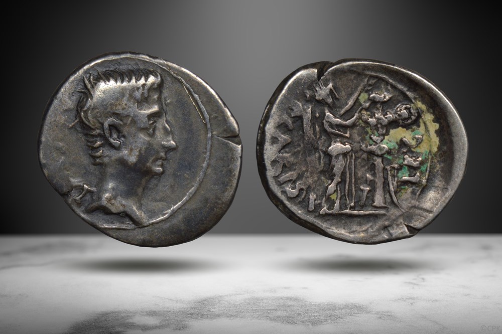 Augustus AR Quinarius (Victory & trophy, RIC I 1a) coins ancient romans imperial and republican augustus ar quinarius victory trophy ric i 1a