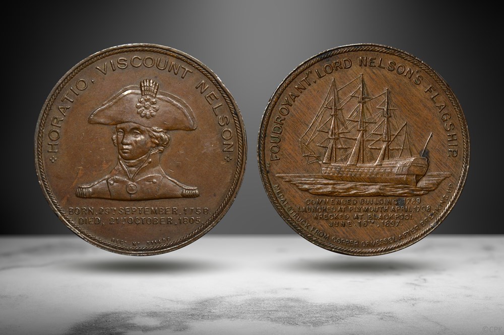 Admiral Horatio Nelson AE Medal (Flagship Foudroyant, BHM 3613) coins world united kingdom admiral horatio nelson ae medal flagship foudroyant bhm 3613