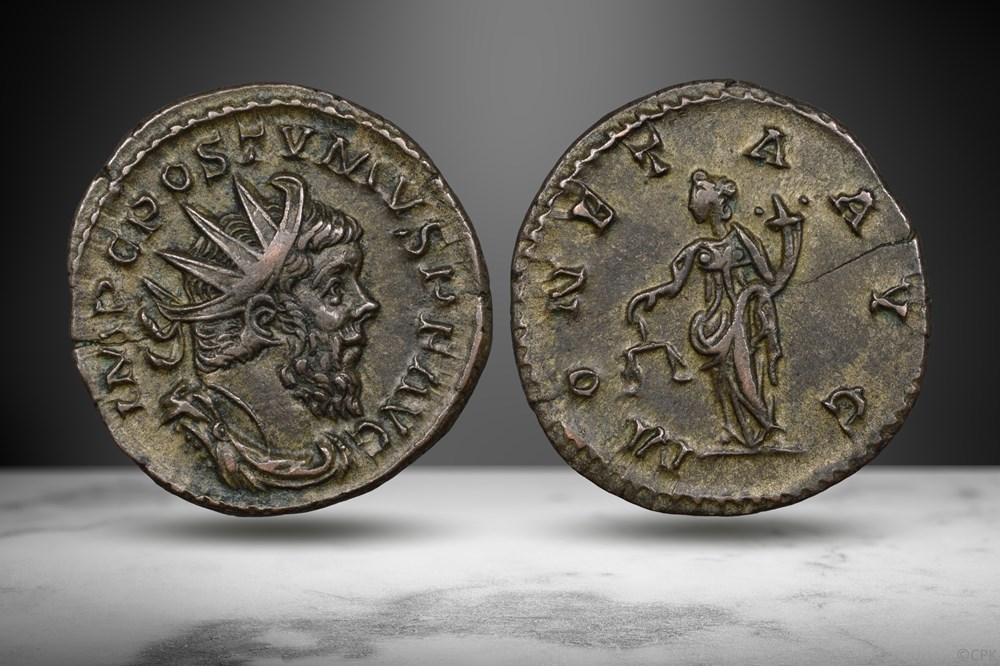 Postumus BI Antoninianus (MONETA AVG, RIC V.2 75) coins ancient romans imperial and republican postumus bi antoninianus moneta avg ric v 2 75