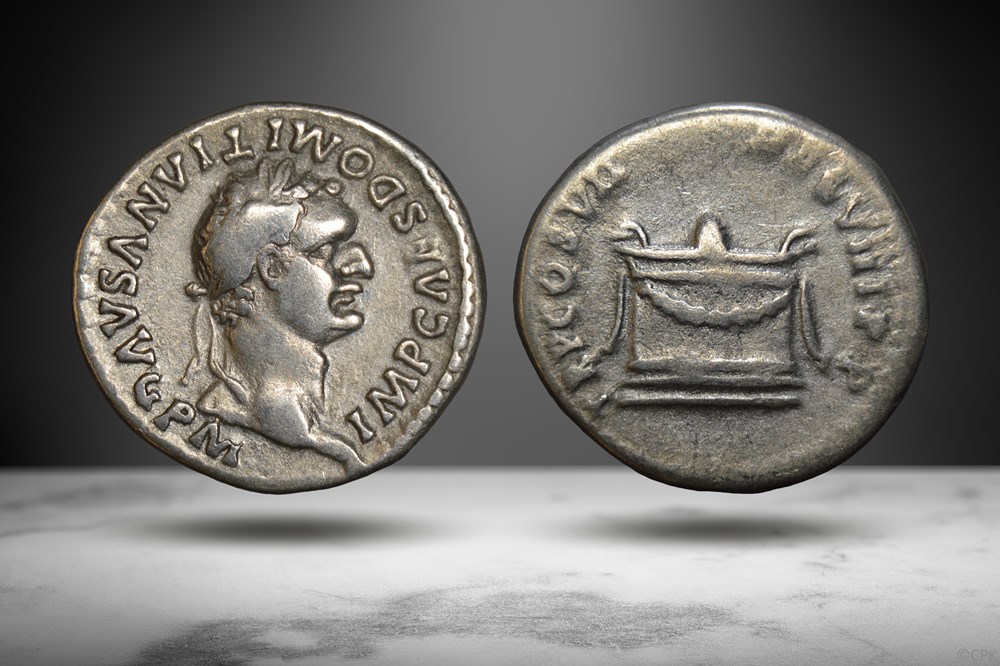 Domitian AR Denarius (Garlanded altar, RIC II 43) coins ancient to romans imperial republican domitian ar denarius garlanded altar ric ii 43