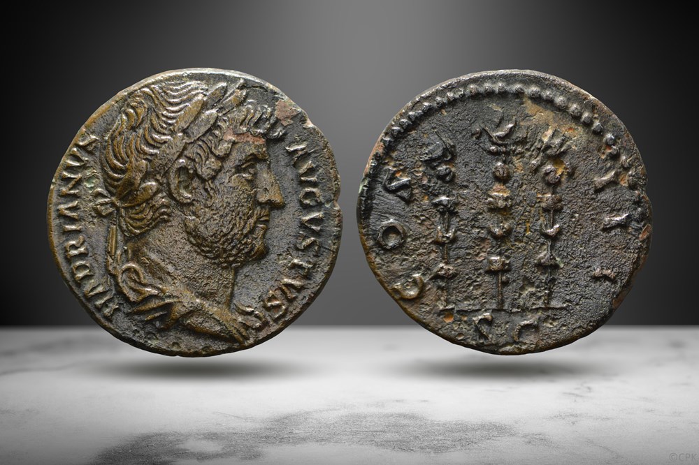 coins ancient to romans imperial republican hadrian ae semis or quadrans cos iii standards ric ii 3 888 var