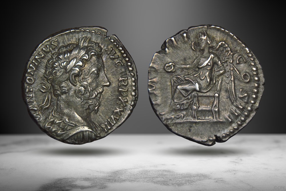 Marcus Aurelius AR Denarius (Victory seated, RIC III 303 var.) coins ancient romans imperial and republican marcus aurelius ar denarius victory seated ric iii 303 var