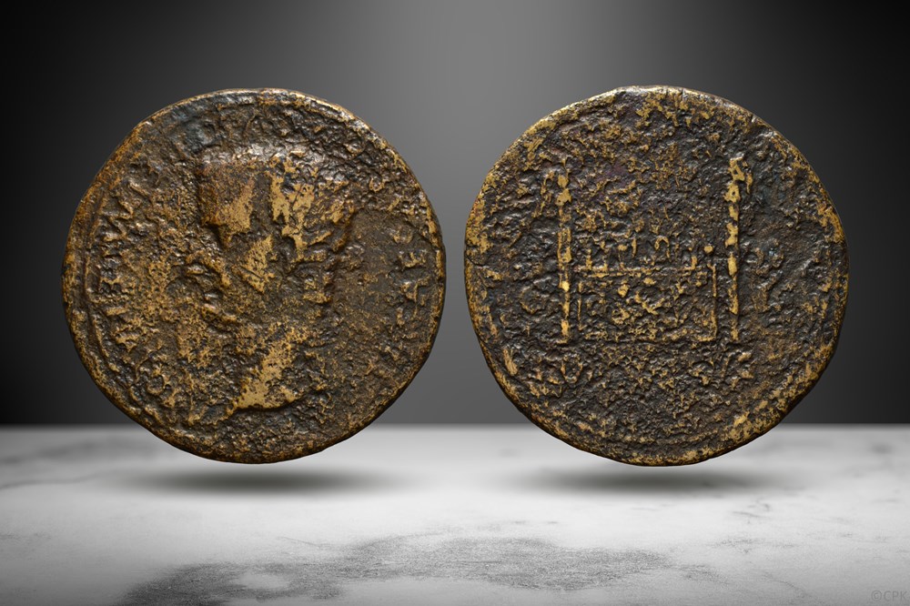 Tiberius AE Sestertius (Portrait/Altar of Lugdunum, RIC I 240) coins ancient to romans imperial and republican tiberius ae sestertius portrait altar of lugdunum ric i 240