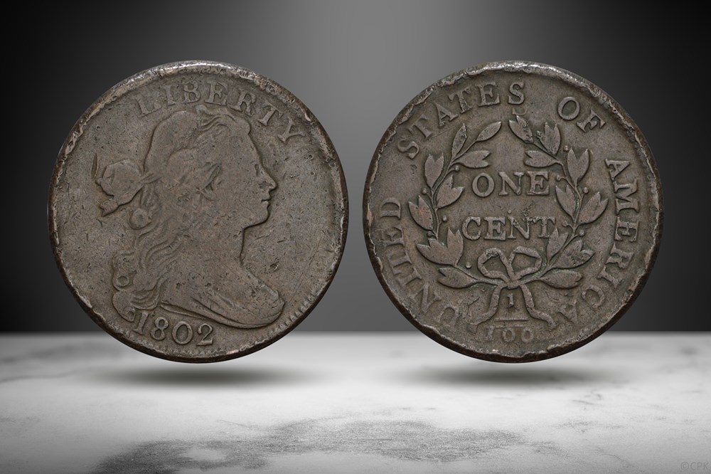 1802 Draped Bust Large Cent (Stemless wreath, S-241) coins world united states 1802 draped bust large cent stemless wreath s 241