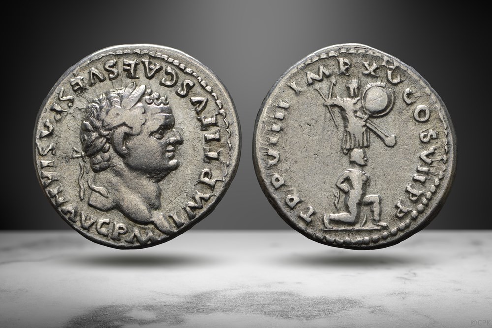Titus AR Denarius (Trophy/kneeling captive, RIC II 49) coins ancient to romans imperial and republican titus ar denarius trophy kneeling captive ric ii 49