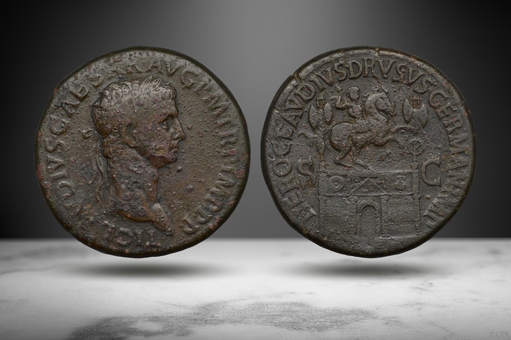 Claudius AE Sestertius (Triumphal Arch, RIC I 114) coins ancient to romans imperial and republican claudius ae sestertius triumphal arch ric i 114